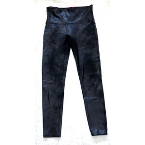 SPANX Faux Leather Shimmer Leggings Slimming Tummy Control XL